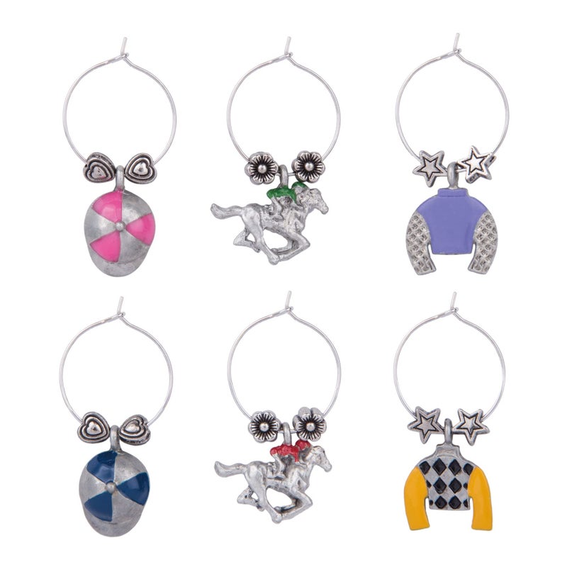 Wine Things At The Races Wine Charms, Zinc Alloy Wine Glass Tags for Stem Glasses, Drink Markers Identifiers for Parties, Tastings, and Entertaining, Multicolor, Set of 6 - Image 2